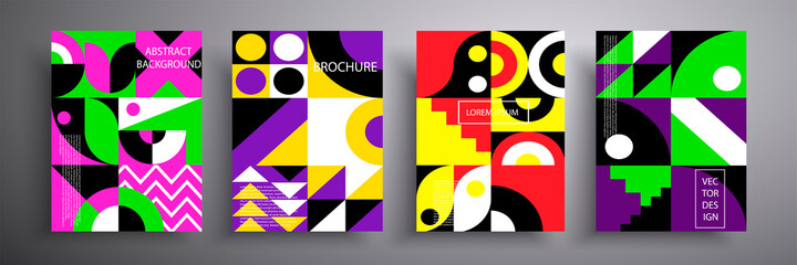 Set of minimal geometric posters. Fashionable design. Colored patterns. EPS10 vector. Compositions for book covers, posters, flyers, magazines, business annual reports.