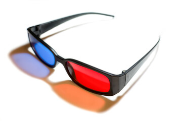 Anaglyph 3D glasses on white background