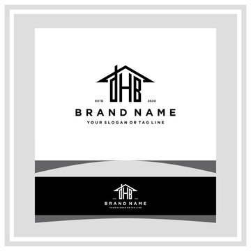 letter DHB home roof logo design and business card vector