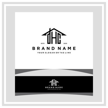 letter DHC home roof logo design and business card vector