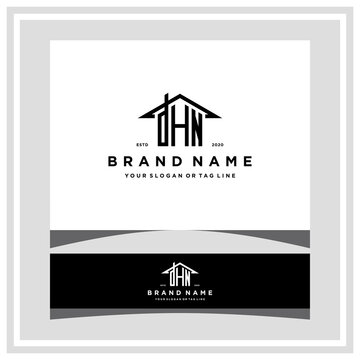 letter DHN home roof logo design and business card vector