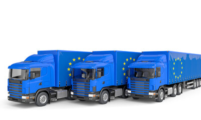 truck with flag of europe. European trade concept.