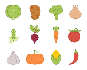 Set different icons of vegetables. Vector illustration.