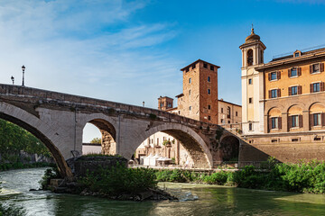 Fototapeta na wymiar Ancient Fabricius bridge on the Tiber river, Rome, Italy