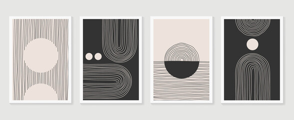 .Abstract wall arts vector collection.  Black and white organic shape Art design for poster, print, cover, wallpaper, Minimal and  natural wall art. Vector illustration. © TWINS DESIGN STUDIO