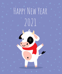 2021 Happy New Year bull postcard