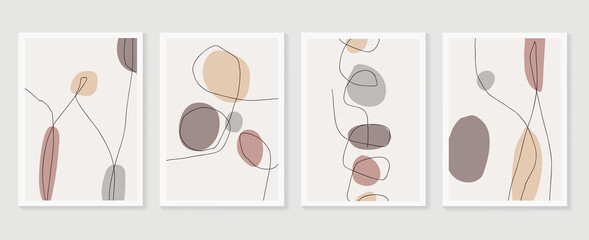 Abstract wall arts vector collection.  Earth tones organic shape Art design for poster, print, cover, wallpaper, Minimal and  natural wall art. Vector illustration.