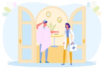 Medical Care Provision to Patient at Home Cartoon.