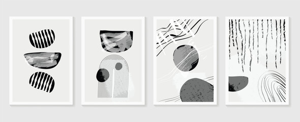 Abstract wall arts vector collection.  Earth tones organic shape Art design for poster, print, cover, wallpaper, Minimal and  natural wall art. Vector illustration. © TWINS DESIGN STUDIO