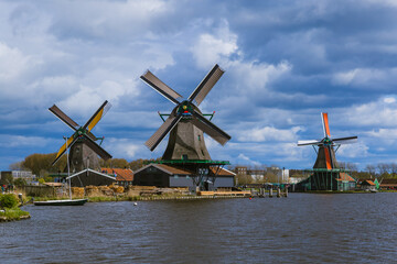 Naklejka premium Windmills in Zaanse Schans - Netherlands