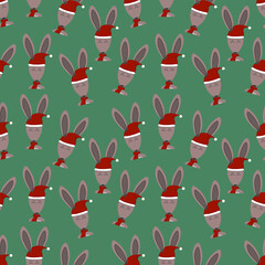 vector seamless pattern with New Year hare on a green background