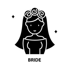 bride symbol icon, black vector sign with editable strokes, concept illustration