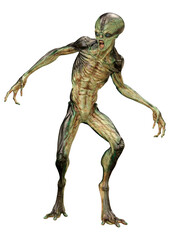 3D Rendering Green Alien on White