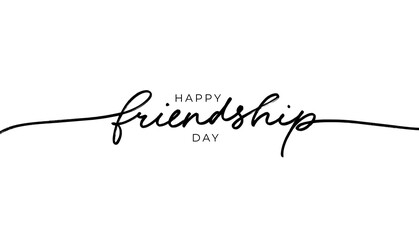 Happy Friendship day vector typographic design. Hand drawn modern line calligraphy. Inspirational lettering about friendship. Greeting card, poster, tee shirt print, happy holiday of amity. 