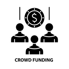 crowd funding icon, black vector sign with editable strokes, concept illustration