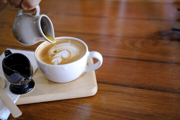 hot cappuccino mocha coffee with latte art