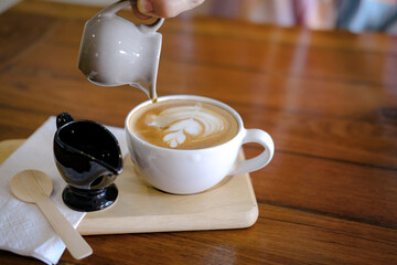 hot cappuccino mocha coffee with latte art