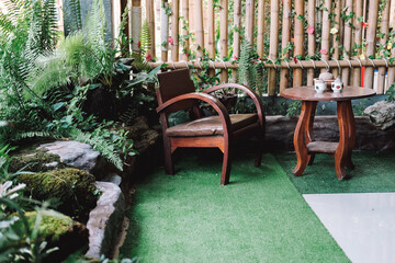 wooden chair seat in garden park