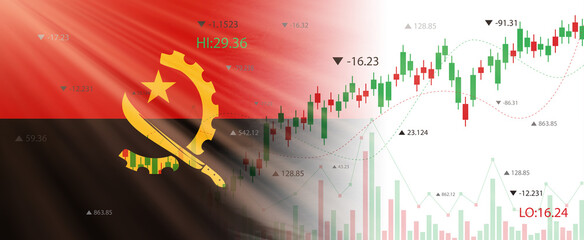 Creative (Angola) flag banner with stock exchange market ,Graph chart of stock market investment world trading.