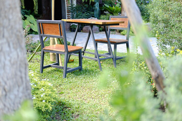 wooden chair seat in garden park