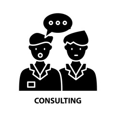 consulting icon, black vector sign with editable strokes, concept illustration