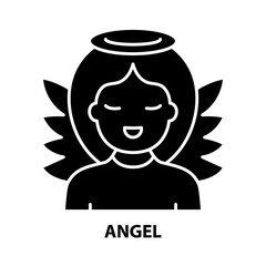 angel icon, black vector sign with editable strokes, concept illustration