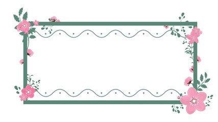 Green frame with flowers and leaves. Suitable for the design of cards, wedding invitations and women's day.