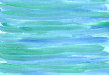 Abstract colorful watercolor background. Watercolor wet texture. Green, blue, purple and white colors mixed together. Abstract hand drawn lines. Gradient with splash texture. Beautiful creative print