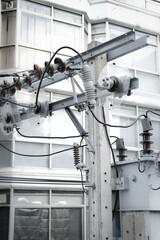 electricity supply pole and electric transformers.