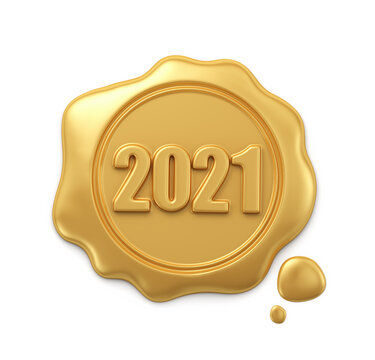 New Year 2021. Holiday illustration of a gold wax seal with the numbers 2020. 3D render.
