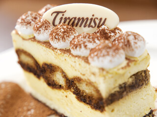 portion of gourmet tiramisu Italian dessert