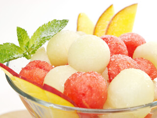 watermelon and melon salad in a bowl