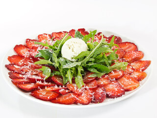 strawberry salad with ice cream and arugula