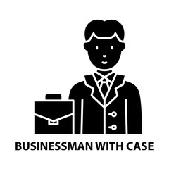 businessman with case icon, black vector sign with editable strokes, concept illustration
