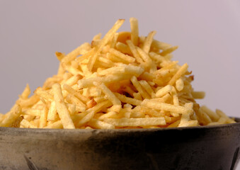 Indian style deep fried snacks falahari chivda- chivda or mixture namkeen with dry fruits.