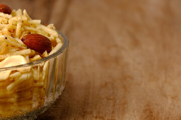 Indian style deep fried snacks falahari chivda- chivda or mixture namkeen with dry fruits.