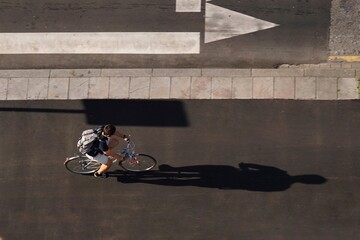 cyclist on the street, bicycle mode of transport in Bilbao city, Spain