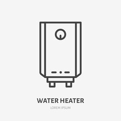 Boiler room flat line icon. Vector outline illustration of water heating. Black color thin linear sign for home interior