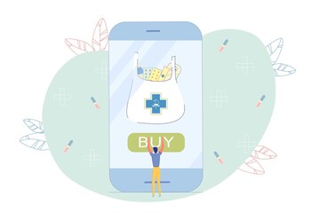 Advantageous Purchase Medicaments over Internet Vector Illustration