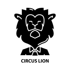 circus lion icon, black vector sign with editable strokes, concept illustration