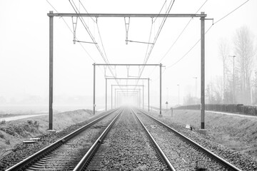 Train tracks with fog