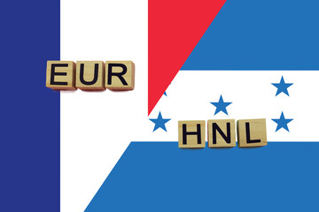 France and Honduras currencies codes on national flags background