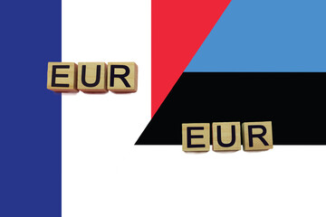 France and Estonia currencies codes on national flags background
