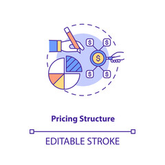 Pricing structure concept icon. Market share. Sales analysis. Corporate finances chart. Business idea thin line illustration. Vector isolated outline RGB color drawing. Editable stroke