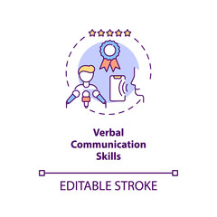 Verbal communication skills concept icon. Business networking. Leader eloquence. Virtual assistant ability idea thin line illustration. Vector isolated outline RGB color drawing. Editable stroke