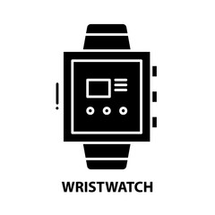 wristwatch icon, black vector sign with editable strokes, concept illustration