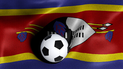 3D rendering of the flag of Eswatini with a soccer ball