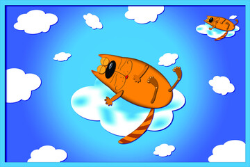 cat cloud blu card white