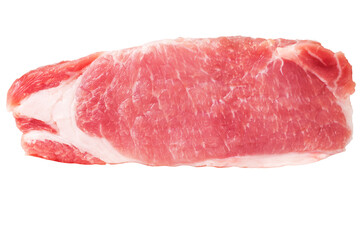 Сross section of a piece of pork loin or pork chop. Slice of pork meat texture, isolated on white.