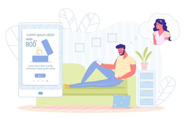 Banner, Guy Buys Wedding Ring Online, Vector.